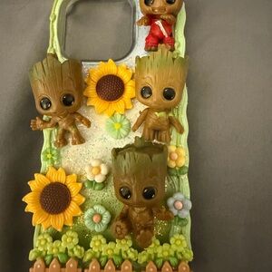 Groot Themed Phone Case with Sunflowers for IPhone 16 pro